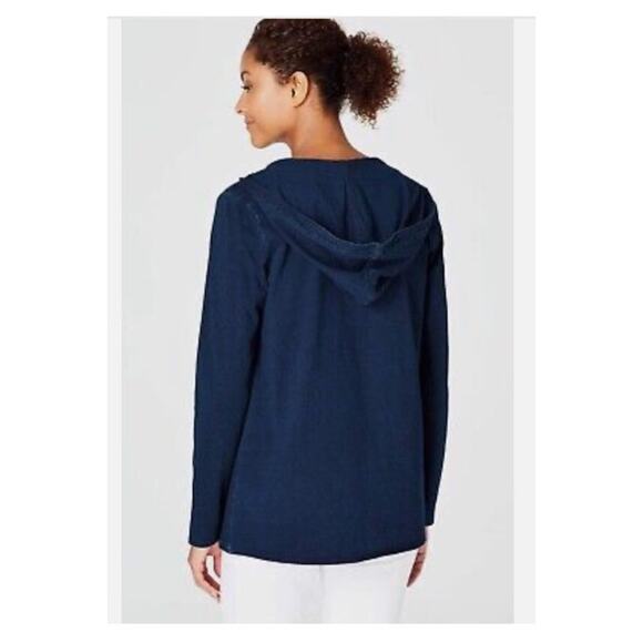 NWT J. Jill Pure Jill Soft & Light Indigo Knit Draped Hooded Jacket size small - Picture 4 of 12